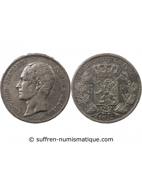 BELGIQUE, LEOPOLD Ier - 5 FRANCS ARGENT 1852