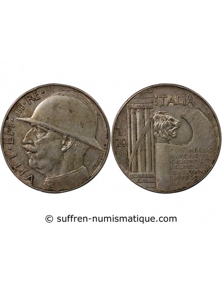 ITALIE, VICTOR EMMANUEL III - 20 LIRE ARGENT 1928 ROME