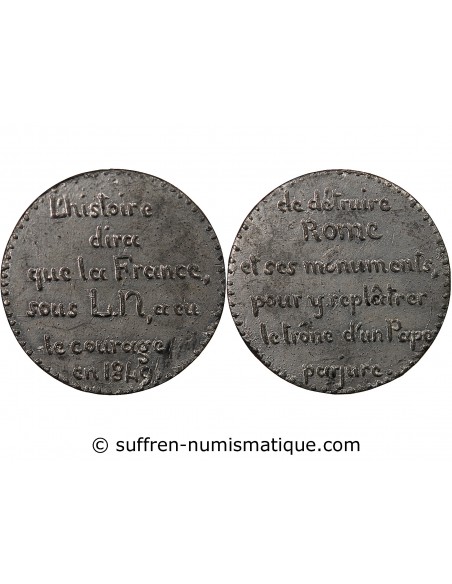 VATICAN / REPUBLIQUE FRANCAISE - MEDAILLE ETAIN - CRITIQUE DE L'EXPEDITION DE ROME - 1849