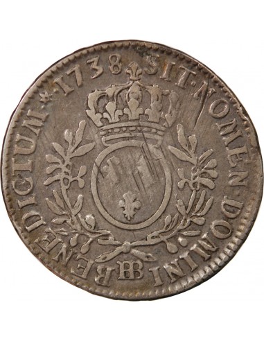 LOUIS XV - ECU ARGENT AUX BRANCHES D'OLIVIER 1738 BB STRASBOURG