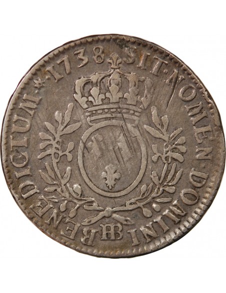LOUIS XV - ECU ARGENT AUX BRANCHES D'OLIVIER 1738 BB STRASBOURG