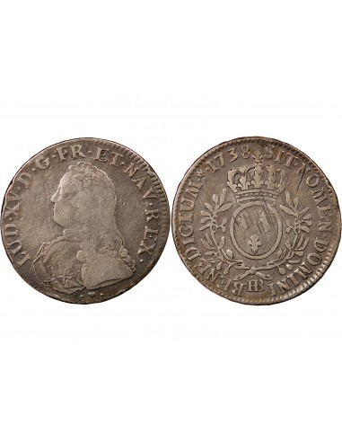 LOUIS XV - ECU ARGENT AUX BRANCHES D'OLIVIER 1738 BB STRASBOURG