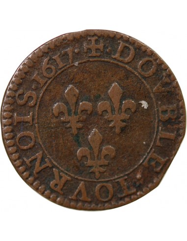 LOUIS XIII - DOUBLE TOURNOIS 1617 A PARIS, MOULIN DU LOUVRE