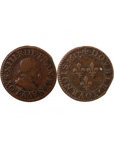 LOUIS XIII - DOUBLE TOURNOIS 1617 A PARIS, MOULIN DU LOUVRE