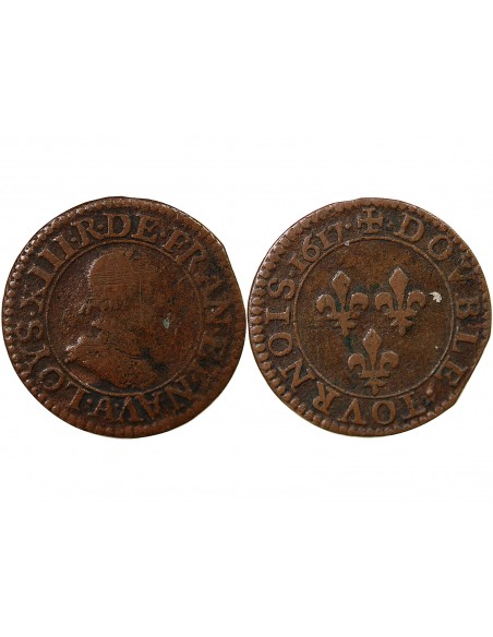 LOUIS XIII - DOUBLE TOURNOIS 1617 A PARIS, MOULIN DU LOUVRE