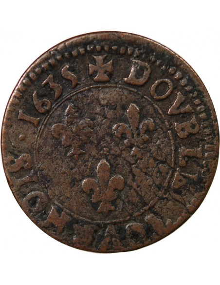 LOUIS XIII, NAVARRE - DOUBLE TOURNOIS 1635 SAINT PALAIS