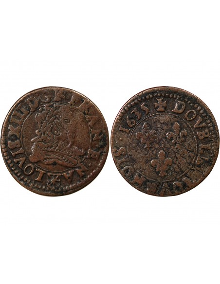 LOUIS XIII, NAVARRE - DOUBLE TOURNOIS 1635 SAINT PALAIS