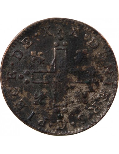 LOUIS XIV﻿ - 30 DENIERS AUX 2 L COURONNES, DITS MOUSQUETAIRE - 1712 D LYON