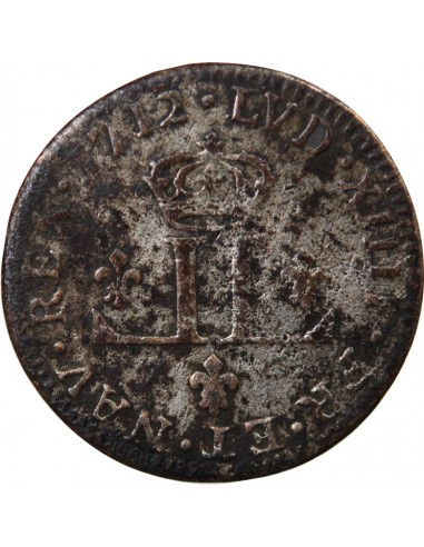 LOUIS XIV﻿ - 30 DENIERS AUX 2 L COURONNES, DITS MOUSQUETAIRE - 1712 D LYON