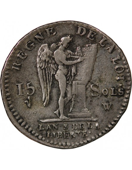 LOUIS XVI, CONSTITUTION - 15 SOLS  ARGENT 1791 W LILLE