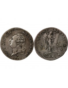 LOUIS XVI, CONSTITUTION - 15 SOLS  ARGENT 1791 W LILLE 2