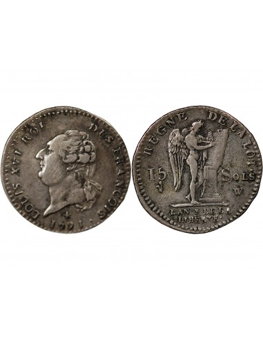 LOUIS XVI, CONSTITUTION - 15 SOLS  ARGENT 1791 W LILLE