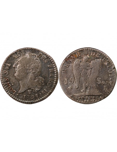 LOUIS XVI, CONSTITUTION - 15 SOLS  ARGENT 1791 I LIMOGES