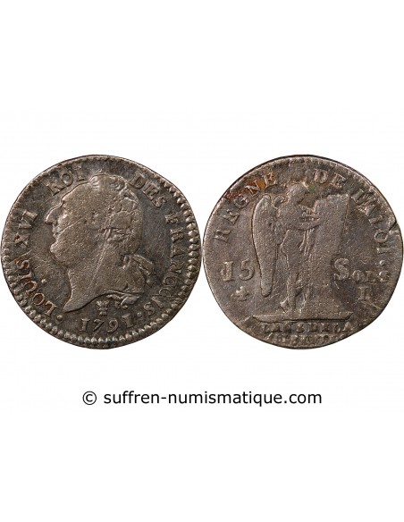 LOUIS XVI, CONSTITUTION - 15 SOLS  ARGENT 1791 I LIMOGES