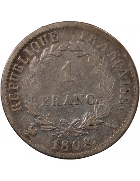 NAPOLEON Ier - 1 FRANC ARGENT 1808 A PARIS Type République