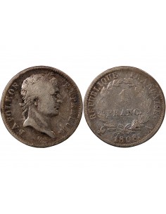 NAPOLEON Ier - 1 FRANC ARGENT 1808 A PARIS Type République 2