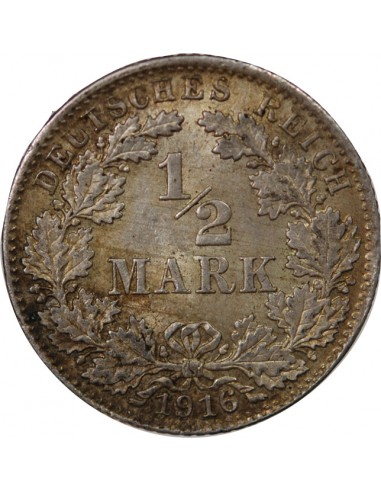 ALLEMAGNE, WILHELM II - 1/2 MARK 1916 D MUNICH