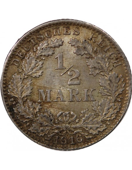 ALLEMAGNE, WILHELM II - 1/2 MARK 1916 D MUNICH