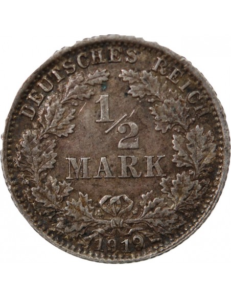 ALLEMAGNE, WILHELM II - 1/2 MARK 1919 D MUNICH