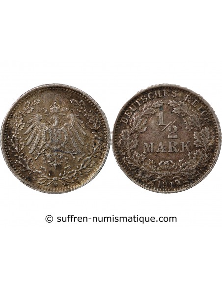 ALLEMAGNE, WILHELM II - 1/2 MARK 1919 D MUNICH