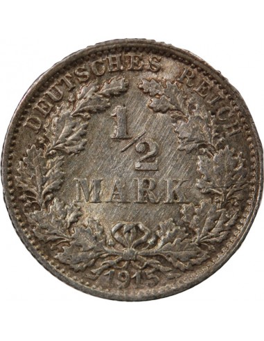 ALLEMAGNE, WILHELM II - 1/2 MARK 1915 F STUTTGART