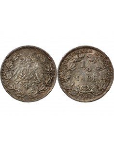 ALLEMAGNE, WILHELM II - 1/2 MARK 1915 F STUTTGART 2