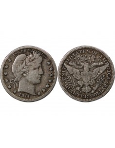 USA - 1/4 DOLLAR ARGENT "BARBER Quarter" 1911 PHILADELPHIE 2