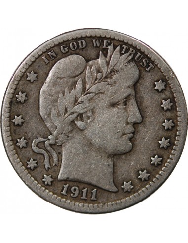 USA - 1/4 DOLLAR ARGENT "BARBER Quarter" 1911 PHILADELPHIE