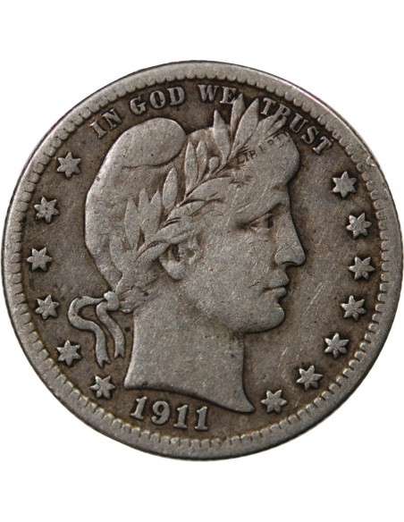 USA - 1/4 DOLLAR ARGENT "BARBER Quarter" 1911 PHILADELPHIE