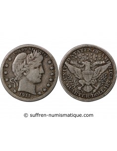 USA - 1/4 DOLLAR ARGENT "BARBER Quarter" 1911 PHILADELPHIE