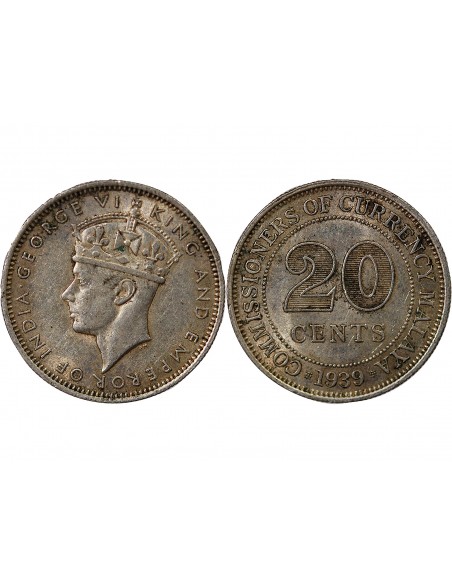 MALAISIE, MALAYA, GEORGE VI - 20 CENTS 1939 LONDRES