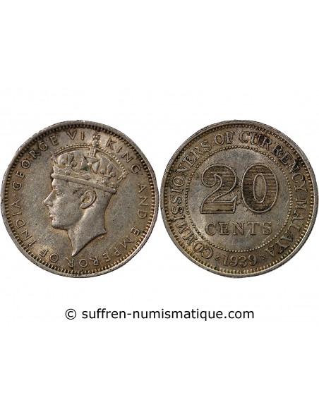 MALAISIE, MALAYA, GEORGE VI - 20 CENTS 1939 LONDRES