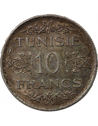 TUNISIE, AHMAD PASHA - 10 FRANCS ARGENT 1353 (1935)