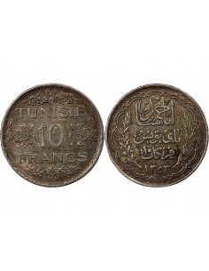 TUNISIE, AHMAD PASHA - 10 FRANCS ARGENT 1353 (1935) 2
