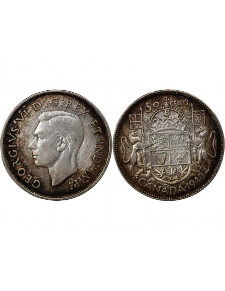 CANADA, GEORGE VI - 50 CENTS ARGENT 1940 OTTAWA