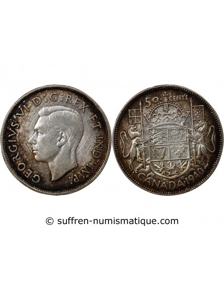 CANADA, GEORGE VI - 50 CENTS ARGENT 1940 OTTAWA