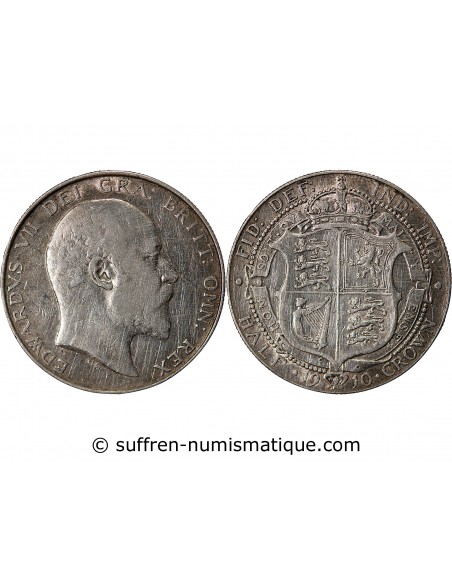 GRANDE-BRETAGNE, EDOUARD VII - 1/2 CROWN ARGENT 1910