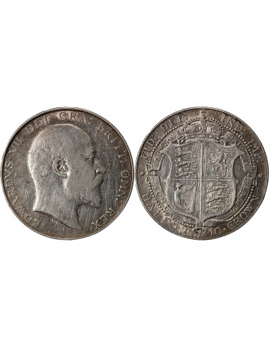 GRANDE-BRETAGNE, EDOUARD VII - 1/2 CROWN ARGENT 1910