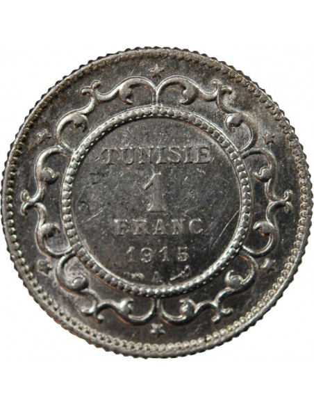 TUNISIE SOUS PROTECTORAT FRANCAIS, MUHAMMAD AL-NASIR - 1 FRANC ARGENT 1915 A PARIS