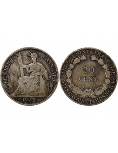 INDOCHINE FRANCAISE - 20 CENTIMES ARGENT 1922 A PARIS 2