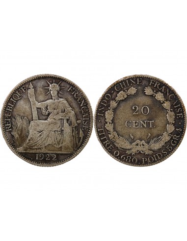 INDOCHINE FRANCAISE - 20 CENTIMES ARGENT 1922 A PARIS