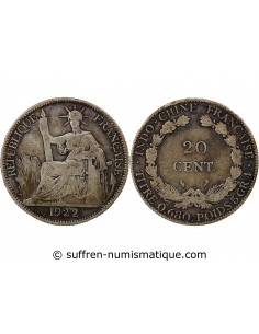 INDOCHINE FRANCAISE - 20 CENTIMES ARGENT 1922 A PARIS