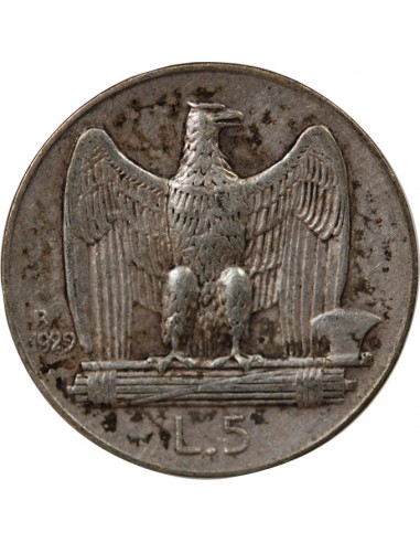 ITALIE, VICTOR-EMMANUEL III - 5 LIRE ARGENT 1929 R ROME