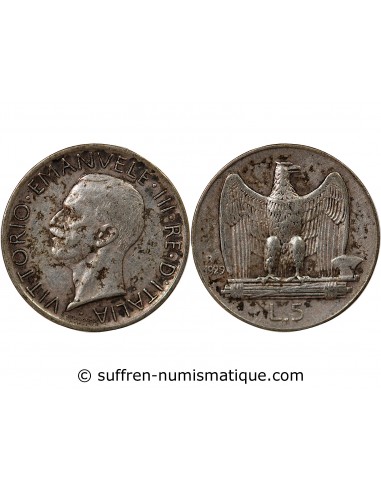ITALIE, VICTOR-EMMANUEL III - 5 LIRE ARGENT 1929 R ROME