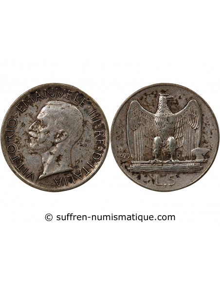 ITALIE, VICTOR-EMMANUEL III - 5 LIRE ARGENT 1929 R ROME