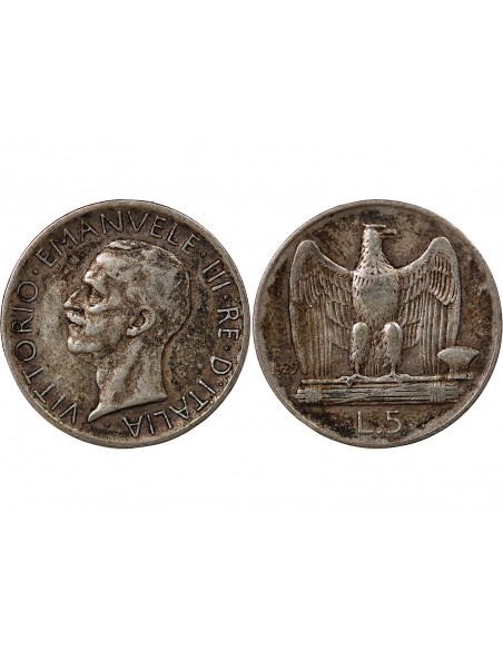 ITALIE, VICTOR-EMMANUEL III - 5 LIRE ARGENT 1929 R ROME