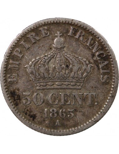 NAPOLEON III, TÊTE LAURÉE - 50 CENTIMES ARGENT 1865 A PARIS