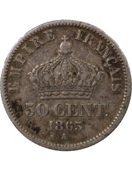 NAPOLEON III, TÊTE LAURÉE - 50 CENTIMES ARGENT 1865 A PARIS