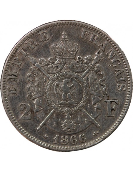 NAPOLEON III - 2 FRANCS ARGENT 1866 A PARIS