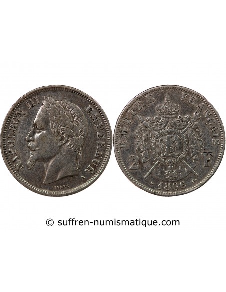 NAPOLEON III - 2 FRANCS ARGENT 1866 A PARIS